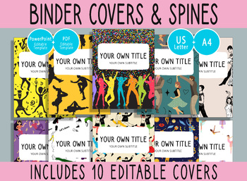 Preview of 10 Editable Dancing Binder Covers, 1, 1.5, 2" Spines, A4+Letter, PDF+PPTX