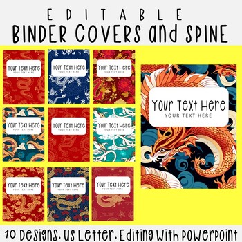Preview of 10 Editable Dragons Pattern Binder Covers & Spines, US Letter, PowerPoint