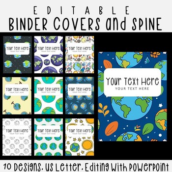 Preview of 10 Editable Earth Global Pattern Binder Covers & Spines, US Letter, PowerPoint