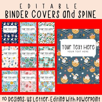 Preview of 10 Editable Easter Bunny Pattern Binder Covers & Spines, US Letter, PowerPoint