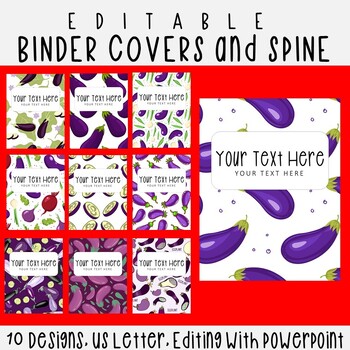 Preview of 10 Editable Eggplants Pattern Binder Covers & Spines, US Letter, PowerPoint