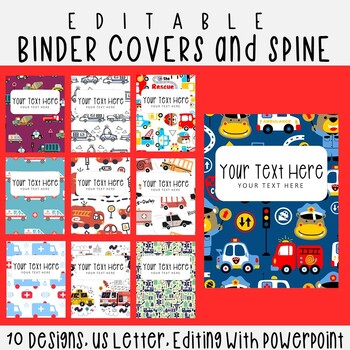 Preview of 10 Editable Emergency Cars Pattern Binder Covers & Spines, US Letter, PowerPoint