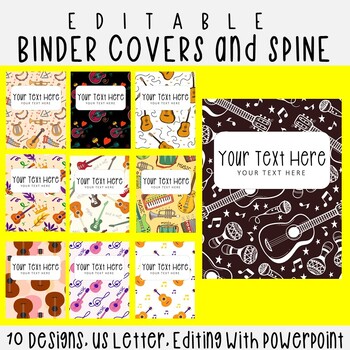 Preview of 10 Editable Guitars Pattern Binder Covers & Spines, US Letter, PowerPoint