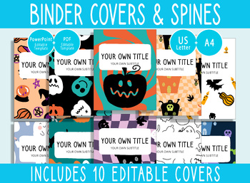 Preview of 10 Editable Halloween Activity Binder Covers, 1,1.5,2"Spines, A4+Letter,PDF+PPTX