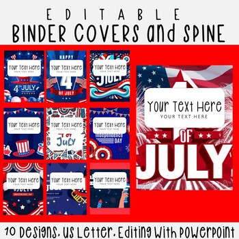 Preview of 10 Editable Independent Day 4 July Binder Covers & Spines, US Letter, PowerPoint