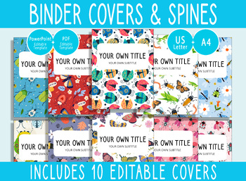 Preview of 10 Editable Insect/Bug/Beetle Binder Covers, 1,1.5,2"Spines, A4+Letter, PDF+PPTX