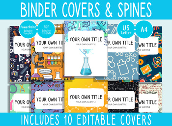 Preview of 10 Editable Laboratory Binder Covers, 1, 1.5, 2" Spines, A4+Letter, PDF+PPTX