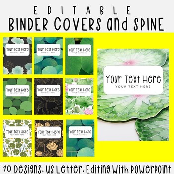 Preview of 10 Editable Lotus Leaves Pattern Binder Covers & Spines, US Letter, PowerPoint