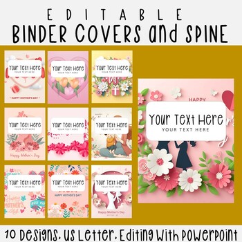 Preview of 10 Editable Mother's Day Binder Covers & Spines, US Letter, PowerPoint