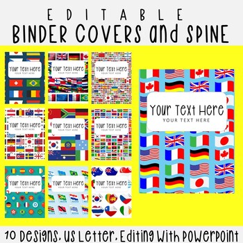 Preview of 10 Editable National Flags Pattern Binder Covers & Spines, US Letter, PowerPoint