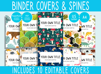 Preview of 10 Editable Nature Pattern Binder Covers, 1, 1.5, 2" Spines, A4+Letter, PDF+PPTX