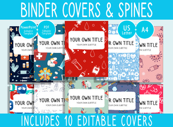 Preview of 10 Editable Nursing Binder Covers, 1, 1.5, 2" Spines, A4+Letter, PDF+PPTX
