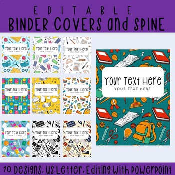 10 Editable Office Supply Binder Covers & Spines, US Letter, PowerPoint