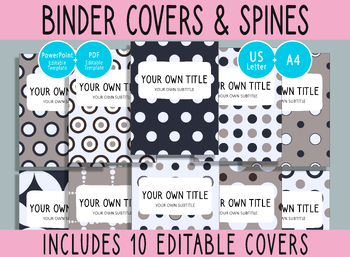 Preview of 10 Editable Polka Dots Binder Covers, 1, 1.5, 2" Spines, A4+Letter, PDF+PPTX