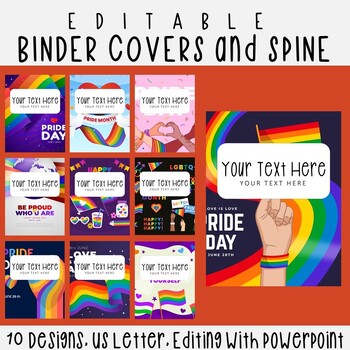 Preview of 10 Editable Pride Day Binder Covers & Spines, US Letter, PowerPoint