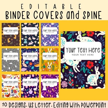 Preview of 10 Editable Easter Rabbits Pattern Binder Covers & Spines, US Letter, PowerPoint