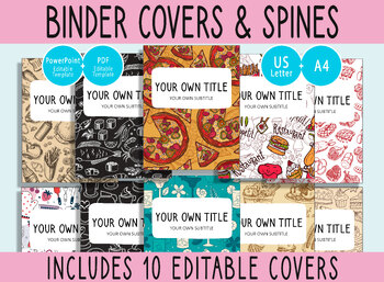 Preview of 10 Editable Recipe Binder Covers, 1, 1.5, 2" Spines, A4+Letter, PDF+PPTX