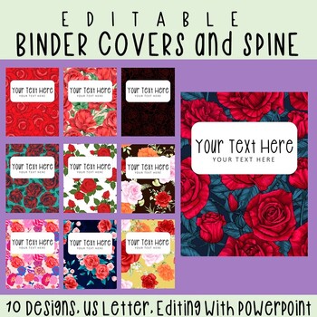Preview of 10 Editable Red Roses Binder Covers & Spines, US Letter, PowerPoint
