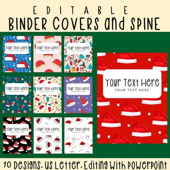 Preview of 10 Editable Santa Hats Pattern Binder Covers & Spines, US Letter, PowerPoint