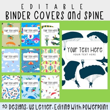 Preview of 10 Editable Skydiving Parachuting Binder Covers & Spines, US Letter, PowerPoint