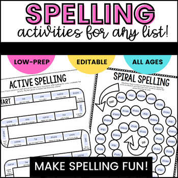Editable Spelling Activities - Customizable for ANY Word List! | TPT