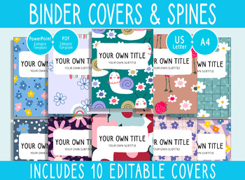 Preview of 10 Editable Spring Flower Binder Covers, 1, 1.5, 2" Spines, A4+Letter, PDF+PPTX