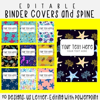 Preview of 10 Editable Starfish Pattern Binder Covers & Spines, US Letter, PowerPoint