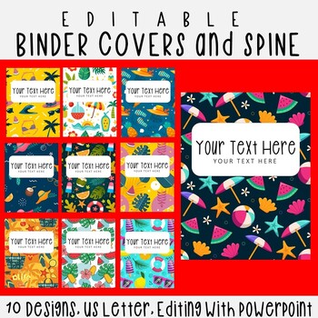 Preview of 10 Editable Summer Pattern Binder Covers & Spines, US Letter, PowerPoint