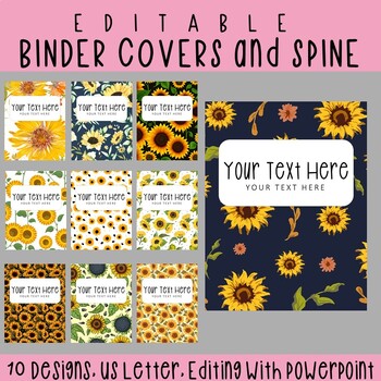 Preview of 10 Editable Sunflower Pattern Binder Covers & Spines, US Letter, PowerPoint