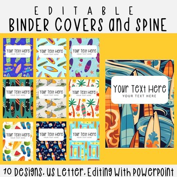 Preview of 10 Editable Surfboard Pattern Binder Covers & Spines, US Letter, PowerPoint