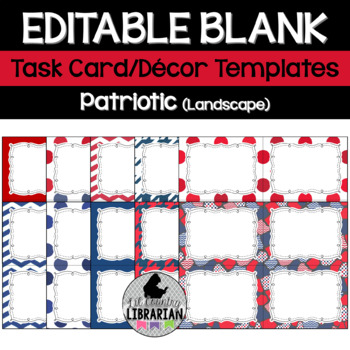 Preview of 10 Patriotic Red White Blue Editable Task Card Templates Landscape PowerPoint