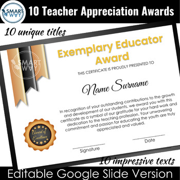 10 Editable Teacher Appreciation Award Certificates Google Slides ...