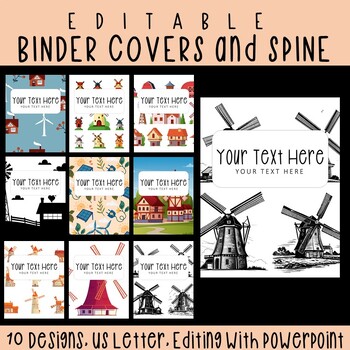 Preview of 10 Editable Windmills Binder Covers & Spines, US Letter, PowerPoint