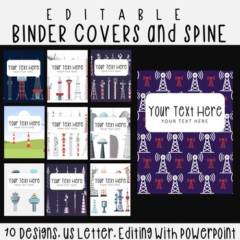 Preview of 10 Editable Wireless Tower Pattern Binder Covers & Spines, US Letter, PowerPoint