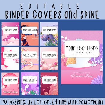 Preview of 10 Editable Women's Day Binder Covers & Spines, US Letter, PowerPoint