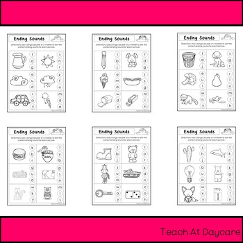 10 Ending Sounds Worksheets. Preschool and Kindergarten Literacy