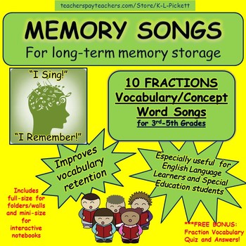 Preview of 10 FRACTION VOCABULARY MEMORY SONGS FOR 3RD TO 5TH GRADE