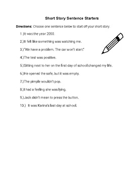 Preview of 10 FREE Creative Writing Short Story Sentence Starters