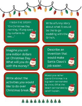 10 FUN Christmas Writing Prompts (WITH Task Cards and Response Template)