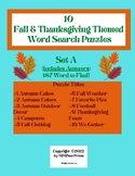 10 Fall and Thanksgiving Word Search Puzzles with Answers (Set A)