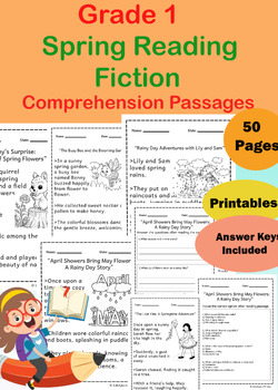 Preview of 10 Spring Reading Comprehension Passages Questions April May Reading Grade 1