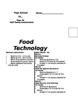 Preview of 10 Food Exams, Food Service and Food for Special Occasions