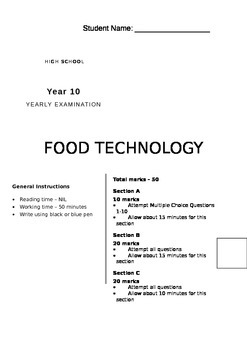 Preview of 10 Food Technology Yearly Exam Nutrition