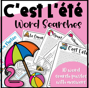 Preview of 10 French Summer Word Search June / 10 Mots Cachés l'été