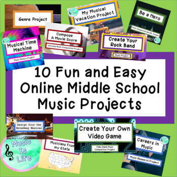 Preview of 10 Fun and Easy Online Middle School General Music Projects for Google Slides