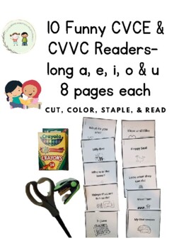 Preview of 10 Funny CVCE & CVVC Readers-  long a, e, i, o & u
