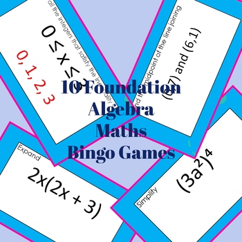 Preview of 10 GCSE Foundation Algebra Maths Bingo Games Activity
