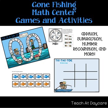 Preview of 10 Gone Fishing themed Kindergarten Math Center Games and Activities.