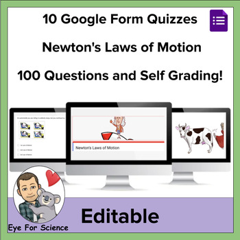 Preview of 10 Google Form Quizzes: Newton's Laws of Motion (Self Grading!)