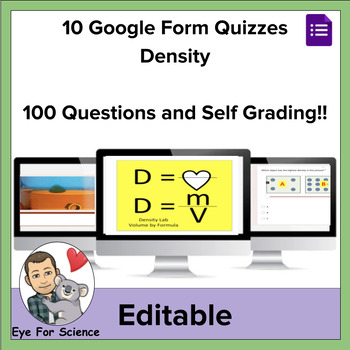 Preview of 10 Google Form Quizzes: Density (100 Questions and Self Grading!!)